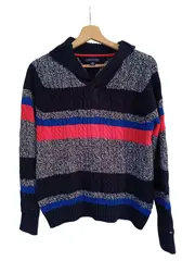 Vorschaubild 1 von Kinder Pullover Baumwolle Blau Gestreift Zopfstrick Gr. 152