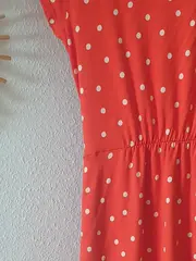 Vorschaubild 3 von Damen Sommerkleid Rot Punkte Gr. 34;XS Viskose Maxikleid