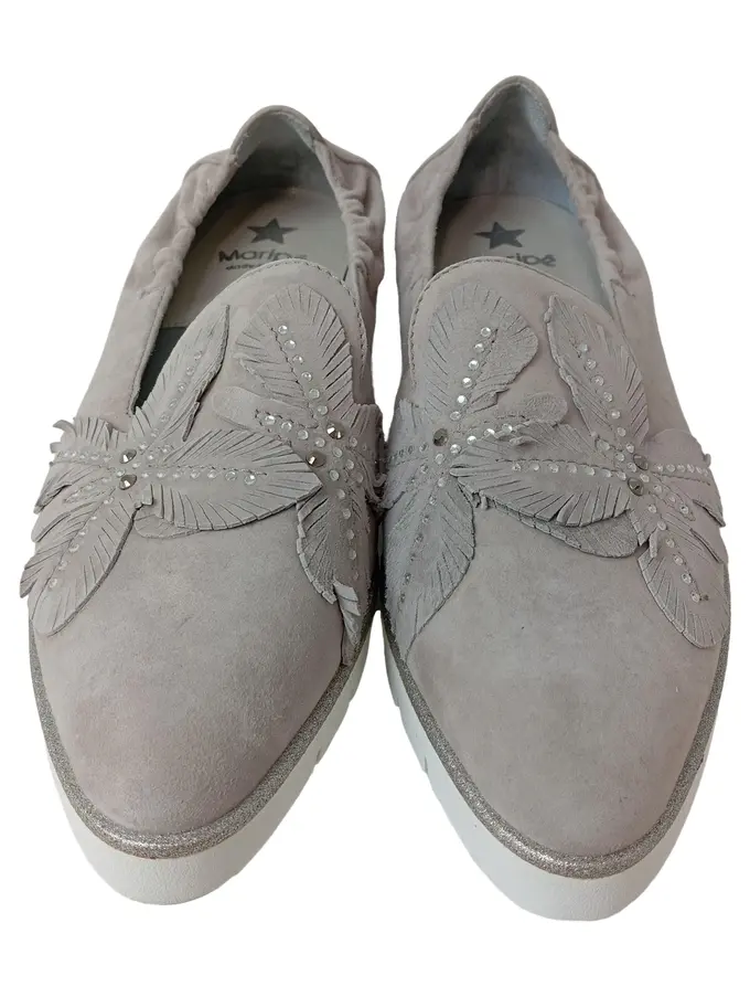 MARIPÉ Damen Slipper Grau Elegant Luxuriös Strass Applikationen