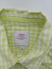 Vorschaubild 3 von Damen Bluse Gr. 38/M Gelb Kariert Casual Langarm Baumwolle