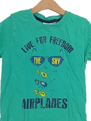 Vorschaubild 2 von Kinder T-Shirt Grafik Schriftzug Türkis Gr. 116 Kurzarm Baumwolle