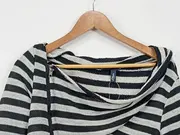 Vorschaubild 3 von Denim Strickjacke Damen Gr. M Grau Gestreift Asymmetrisch