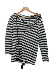 Vorschaubild 1 von Denim Strickjacke Damen Gr. M Grau Gestreift Asymmetrisch