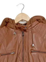 Vorschaubild 3 von Damen Kunstlederjacke mit Kapuze Braun Gr. 40/L Modern