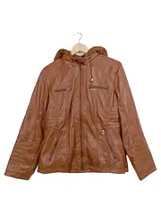 Vorschaubild 1 von Damen Kunstlederjacke mit Kapuze Braun Gr. 40/L Modern