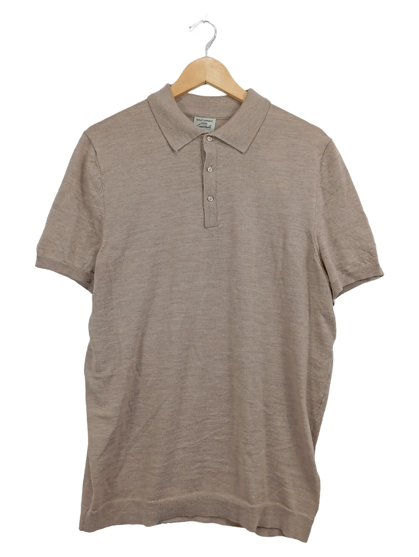 TCHIBO Herren Poloshirt Gr. 50/L Beige Wolle Merino Kurzarm