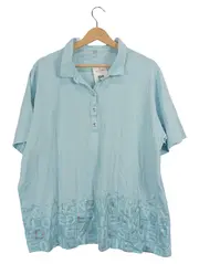 Vorschaubild 1 von Damen Poloshirt Gr. 52 Blau Casual mit Glitzer Schriftzug Kurzarm