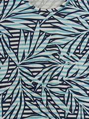Vorschaubild 2 von Damen T-Shirt Gr. 40 Blau Weiß Blättermuster Viskose Kurzarm