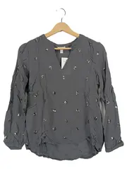 Vorschaubild 1 von Damen Bluse Gr. 34/XS Grau Pailletten V-Ausschnitt Langarm