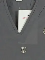 Vorschaubild 3 von Damen Bluse Gr. 34/XS Grau Pailletten V-Ausschnitt Langarm