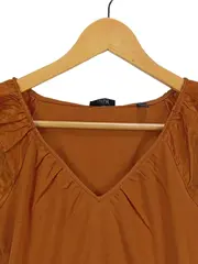 Vorschaubild 2 von Damen T-Shirt Kurzarm Braun Gr. 36/S Baumwolle Raffungen Freizeit