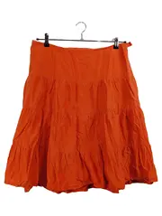 Vorschaubild 1 von Faltenrock Damen Orange Gr. 44 Seide Baumwolle Midirock