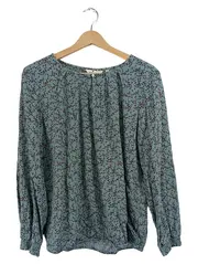 Vorschaubild 1 von Damen Bluse Langarm Gr. 40 Petrol Blumenmuster Viskose