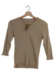 Vorschaubild 1 von Damen Pullover Gr. 38/M Beige Rippstrick 3/4-Arm Casual