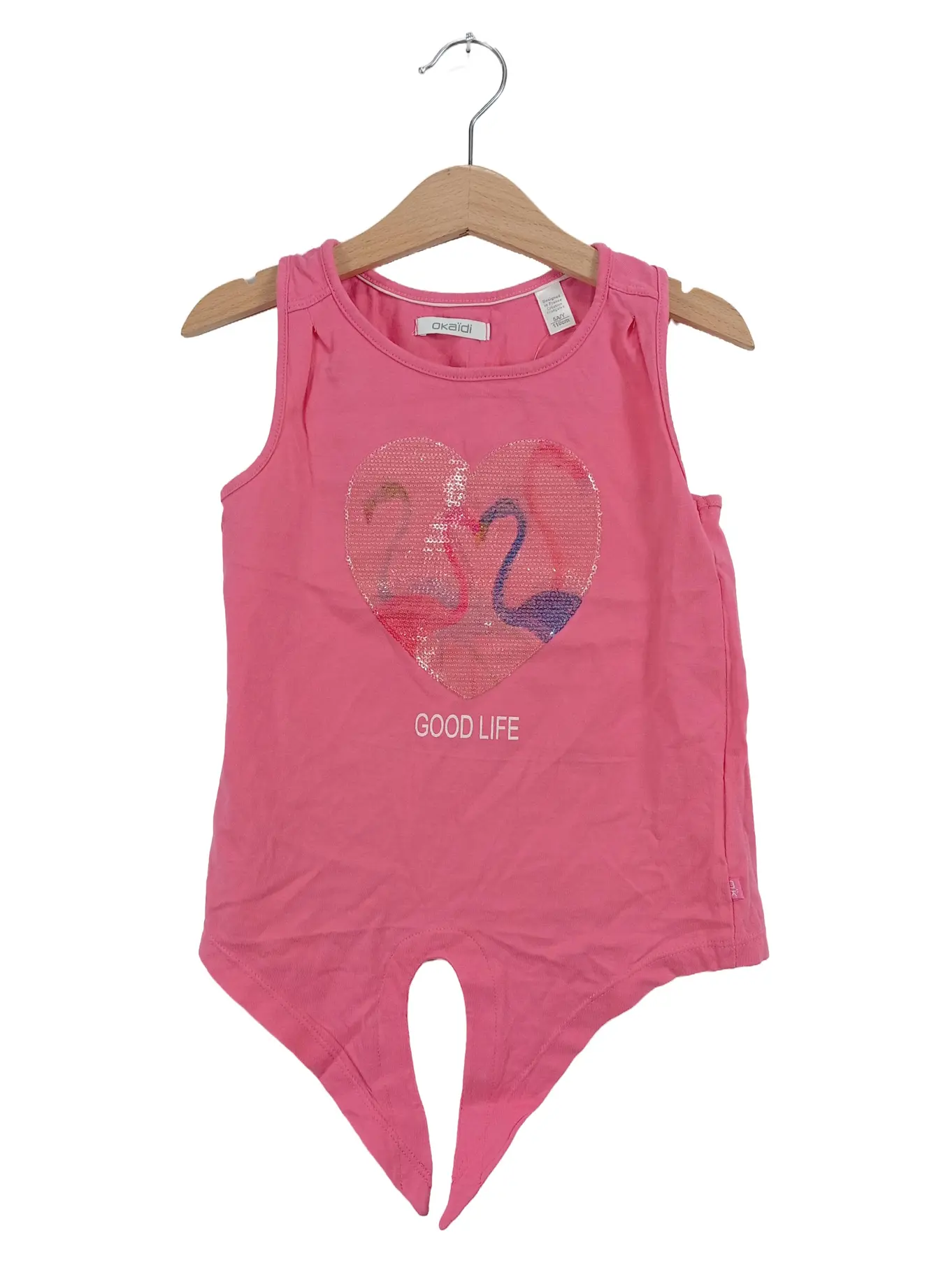 OKAÏDI Mädchen Tank Top Shirt Flamingo Herz Pailletten Gr. 110 Pink