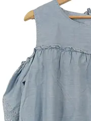 Vorschaubild 2 von Damen Bluse Gr. 38 Blau Cold Shoulder Lochstickerei Casual