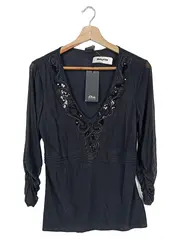 Vorschaubild 1 von Bluse Damen 40 Schwarz Elegant Pailletten 3/4-Arm