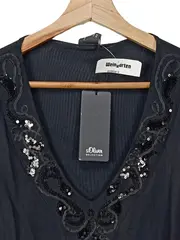 Vorschaubild 2 von Bluse Damen 40 Schwarz Elegant Pailletten 3/4-Arm