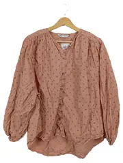Vorschaubild 1 von Damen Bluse Gr. M Rosa Punkte Langarm Knopfleiste Rüschen