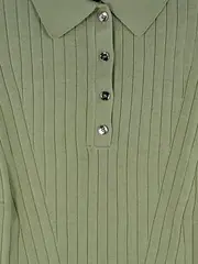 Vorschaubild 2 von Damen Poloshirt Grün Rippstrick Kurzarm Gr. 36 Baumwolle