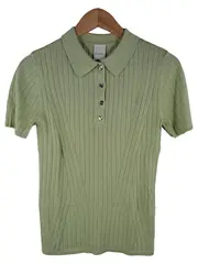 Vorschaubild 6 von Damen Poloshirt Grün Rippstrick Kurzarm Gr. 36 Baumwolle