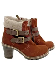 Vorschaubild 1 von Damen Stiefeletten Gr. 38 Braun Casual Fellbesatz Reißverschluss Schnallen