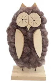 Vorschaubild 1 von Eule Dekofigur Holz Wolle Braun Natur 22cm
