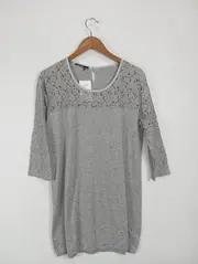 Vorschaubild 3 von Damen Festliches Kleid Gr. 42/XL Grau Feminin Spitze Lochmuster