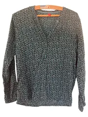 Vorschaubild 1 von EDC Damen Bluse Gr. 38/M Mehrfarbig V-Ausschnitt Langarm Viskose