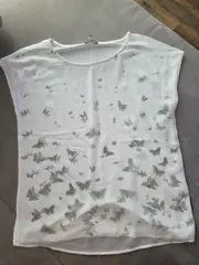 Vorschaubild 2 von Damen Bluse Schmetterlinge Weiß Gr. 34/XS Kurzarm