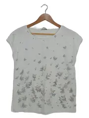 Vorschaubild 1 von Damen Bluse Schmetterlinge Weiß Gr. 34/XS Kurzarm