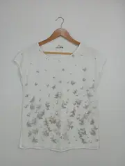 Vorschaubild 3 von Damen Bluse Schmetterlinge Weiß Gr. 34/XS Kurzarm