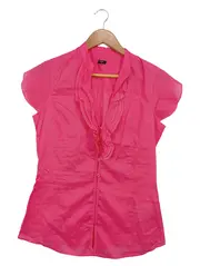 Vorschaubild 1 von Damen Hemdbluse Gr. 36 Pink Feminin Rüschen Kurzarm