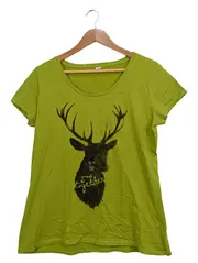 Vorschaubild 1 von Damen T-Shirt Grün Gr. 44 mit Hirschmotiv Casual Shirt
