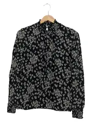 Vorschaubild 1 von Damen Bluse Gr. 34/XS Schwarz Florales Muster Langarm Rüschen