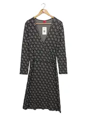 Vorschaubild 1 von Damen Wickelkleid Gr. 38/M Grau Gemustert Viskose Freizeitkleid