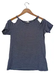 Vorschaubild 1 von Damen T-Shirt Blau Gestreift Gr. S Casual Baumwolle Kurzarm