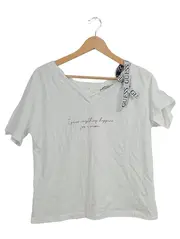 Vorschaubild 1 von Damen T-Shirt Gr. 40/L Weiß V-Ausschnitt Schleife Logo Casual