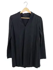 Vorschaubild 1 von Damen Langarmshirt Gr. 36/S Schwarz Minimalistisch V-Ausschnitt