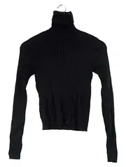 Vorschaubild 1 von Damen Pullover Rollkragen Rippstrick Basic Schwarz Gr. M Langarm