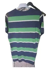 Vorschaubild 3 von TCM Herren T-Shirt Gr. M Henley Gestreift Blau Grün Baumwolle
