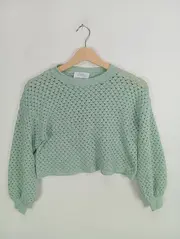 Vorschaubild 2 von Kinder Pullover Gr. 140 Grün Lochmuster Casual Strickpulli