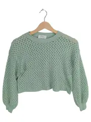 Vorschaubild 1 von Kinder Pullover Gr. 140 Grün Lochmuster Casual Strickpulli