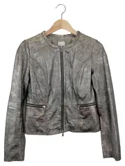Vorschaubild 1 von Lederjacke Damen Klassisch Elegant Grau Gr. 34 XXS