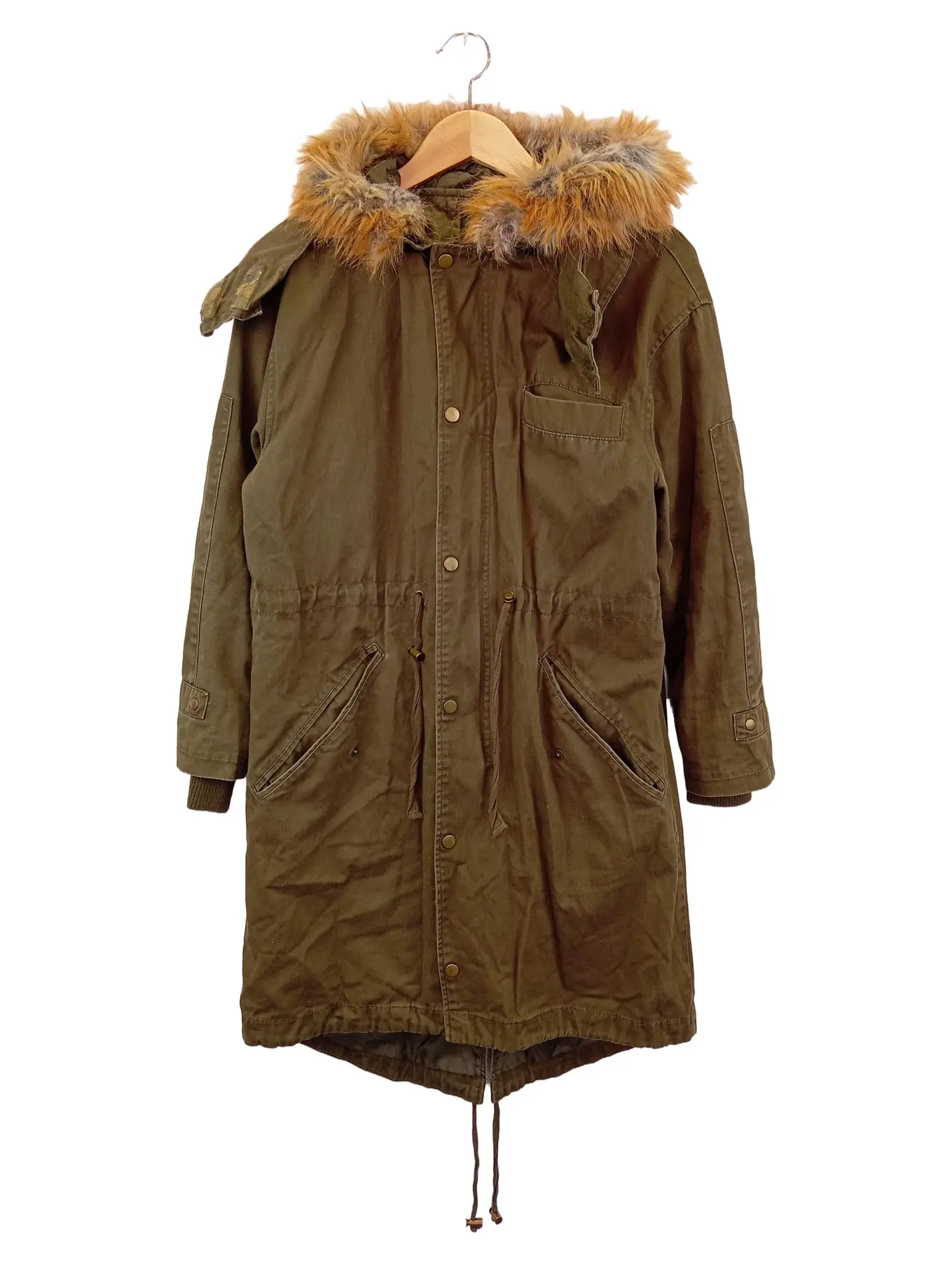 ASOS Damen Parka Gr. 36/S Grün Outdoor Winterjacke mit Kapuze Fellbesatz