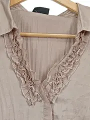 Vorschaubild 4 von Damen Bluse Gr. 42 Beige Rüschen Kurzarm Viskose