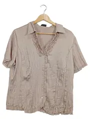 Vorschaubild 1 von Damen Bluse Gr. 42 Beige Rüschen Kurzarm Viskose