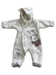 Vorschaubild 1 von Y-Star Baby Einteiler Overall Gr. 62 Weiß Kapuze Bärchen Stickerei