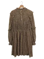 Vorschaubild 1 von Damen Freizeitkleid Gr. 38/M Braun Floral Rüschen Elegant