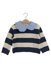 Vorschaubild 1 von Kinder Pullover gestreift mit Kragen Gr. 86 Baumwolle Maritim